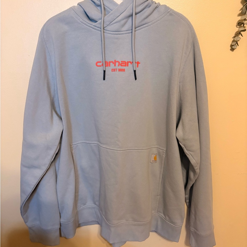 Carhartt Sky Blue Hoodie with Red Accents
